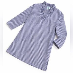 Haley & The Hound Striped V-Neck Blouse XS | Navy White Preppy Tunic Top